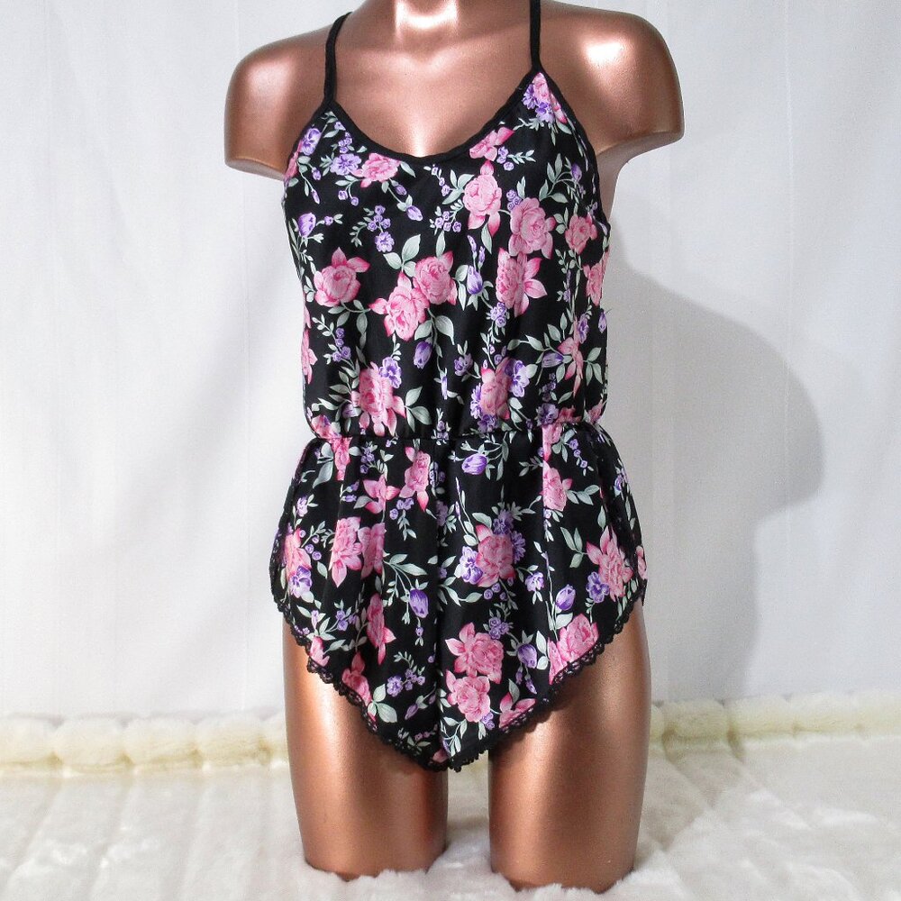 Jessica Vintage Floral Satin Teddy Romper Panties M/L
